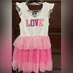 Girls White and Pink Love Dress